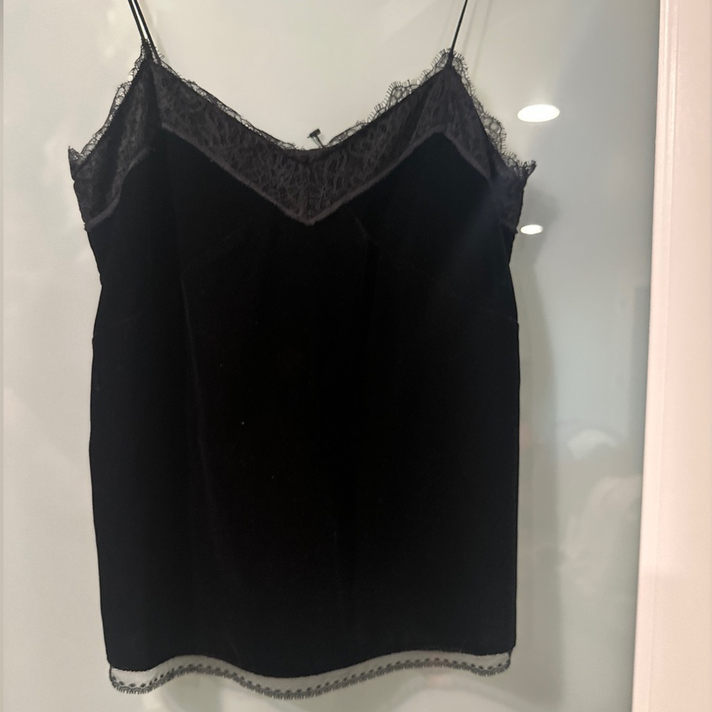 All Saints Black Velvet and Lace Trimmed Camisole U.S. 4/ UK 8 - Picture 4 of 10
